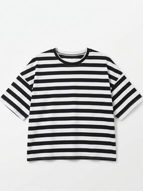 Striped Boxy Crewneck Top - Black & White